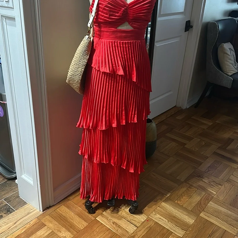 Abercrombie & Fitch The A&F Giselle Pleated Tiered Maxi Dress Red Satin